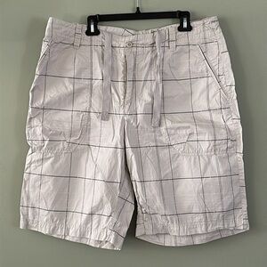 Nike Golf Shorts Off White/Gray PlaidCheck Pattern Zip Fly Hidden Adjustable Tie